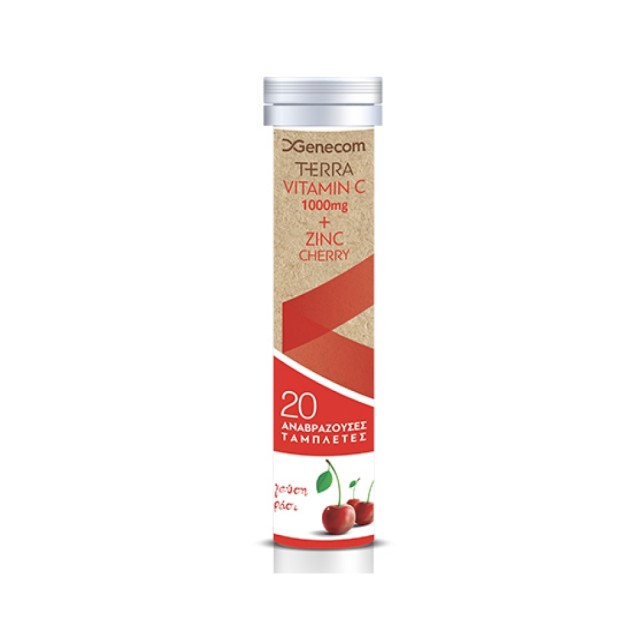 Genecom Terra Vitamin C 1000mg + Zinc, Cherry 20 tabs (Συμπλήρωμα Διατροφής με Βιταμίνη C & Ψευδάργυρο με Γεύση Κεράσι)