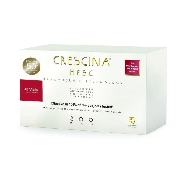 Crescina Transdermic HFSC Complete Man 200 40x3,5ml (Ολοκληρωμένη Αγωγή για Άνδρες με Αραίωση Μαλλιών σε Αρχικό Στάδιο & Προχωρημένη Τριχόπτωση)