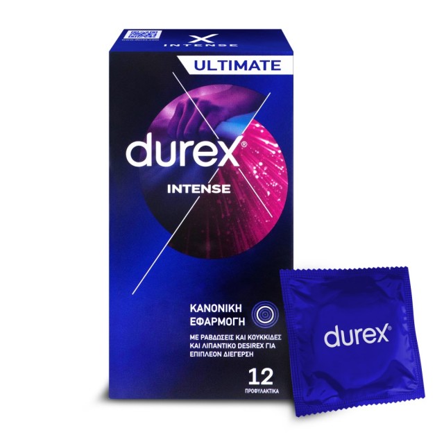 Durex Intense Ultimate 12τεμ (Προφυλακτικά με Κουκκίδες, Ραβδώσεις & Λιπαντικό Τζελ)