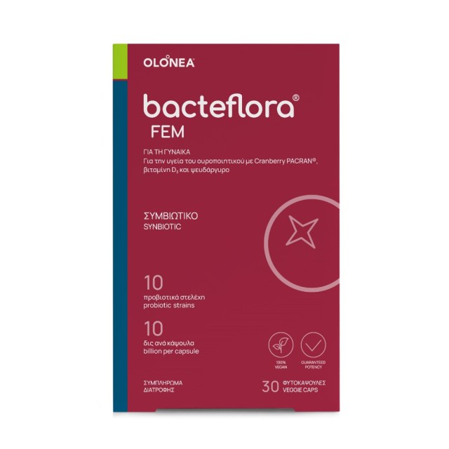 OLONEA Bacteflora FEM 30caps (Συμβιωτικό Συμπλήρωμα Διατροφής για τη Γυναίκα για την Υγεία του Ουροποιητικού)