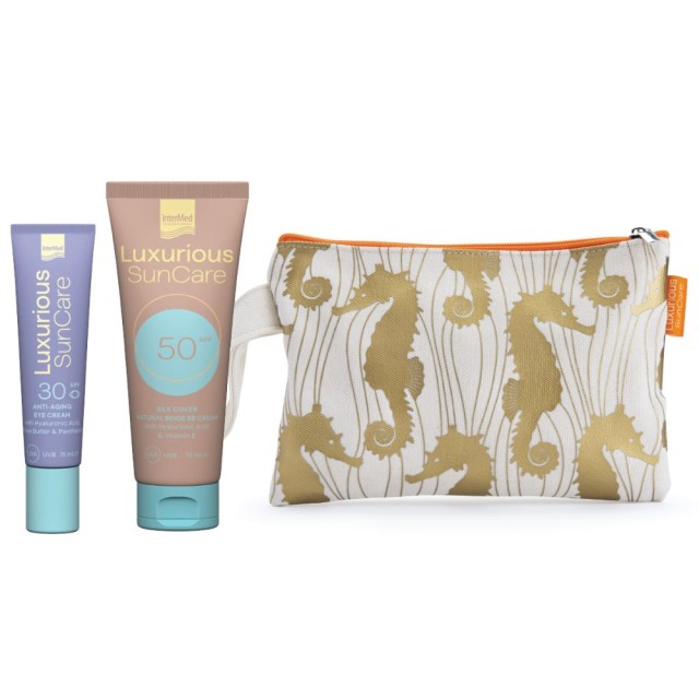 Intemed Luxurious Sun Care SET Silk Cover Natural With Hyaluronic Acid SPF50 75ml & Anti Aging Eye Cream SPF30 15ml (ΣΕΤ με Αντηλιακή Κρέμα Προσώπου με Χρώμα & Αντηλιακή Κρέμα Ματιών)
