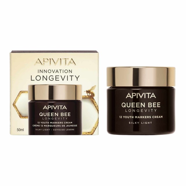 Apivita Queen Bee Longevity Silky Light Cream 50ml (Ελαφριά Βελούδινη Κρέμα Προσώπου για Δράση σε 12 Δείκτες Νεότητας)