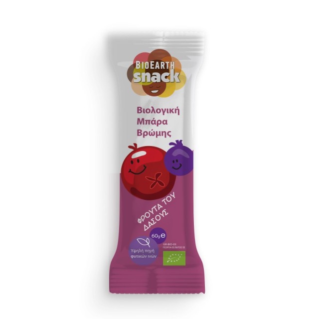 Bioearth Snack Choco Berries Oat Bar 60gr (Μπάρα Βρώμης Κακάο-Φρούτα του Δάσους)
