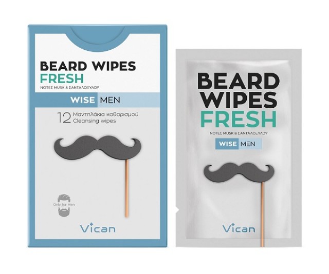 Vican Wise Man Wipes Fresh 12τεμ (Μαντηλάκια Καθαρισμού για την Γενειάδα με Άρωμα Σανταλόξυλου) 