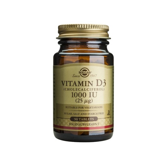 Solgar Vitamin D3 1000iu 90tabs (Συμπλήρωμα Διατροφής με Βιταμίνη D3 για Υγιή Οστά, Δόντια & Ανοσοποιητικό)