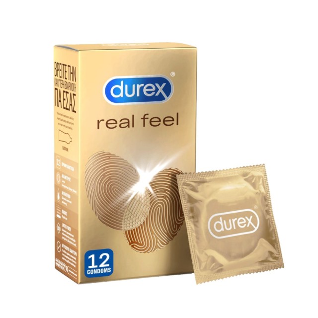 Durex Real Feel 12τεμ (Πολύ Λεπτά Προφυλακτικά Χωρίς Λάτεξ)