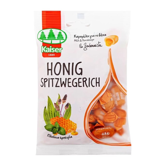 Kaiser Honig Spitzwegerich 90gr (Καραμέλες για το Βήχα με Πεντάνευρο, Βιταμίνη C & Γέμιση από Μέλι)