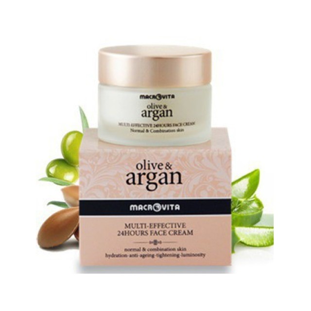 Macrovita Olive & Argan Multi-Effective Cream 24Hours 50ml (24ωρη Κρέμα Προσώπου για Κανονικό & Μικτό Δέρμα)