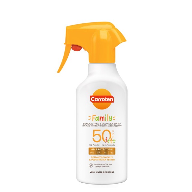 Carroten Family Suncare Face & Body Milk Spray 4D Protection SPF50 270ml (Αντηλιακό Γαλάκτωμα για Όλη την Οικογένεια σε Σπρέι)