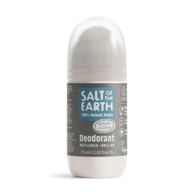 Salt Of The Earth Vegan Refillable Deodorant Roll On Vetiver/Citrus 75ml