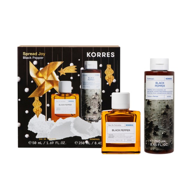 Korres SET Spread Joy Black Pepper (ΣΕΤ με Ανδρικό Άρωμα & Ανδρικό Αφρόλουτρο με Νότες από Μαύρο Πιπέρι, Λεμόνι & Κέδρο)