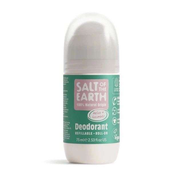 Salt Of The Earth Vegan Refillable Deodorant Roll On Melon & Cucumber 75ml (Επαναγεμιζόμενο Αποσμητικό Roll On με Άρωμα Πεπόνι & Αγγούρι)