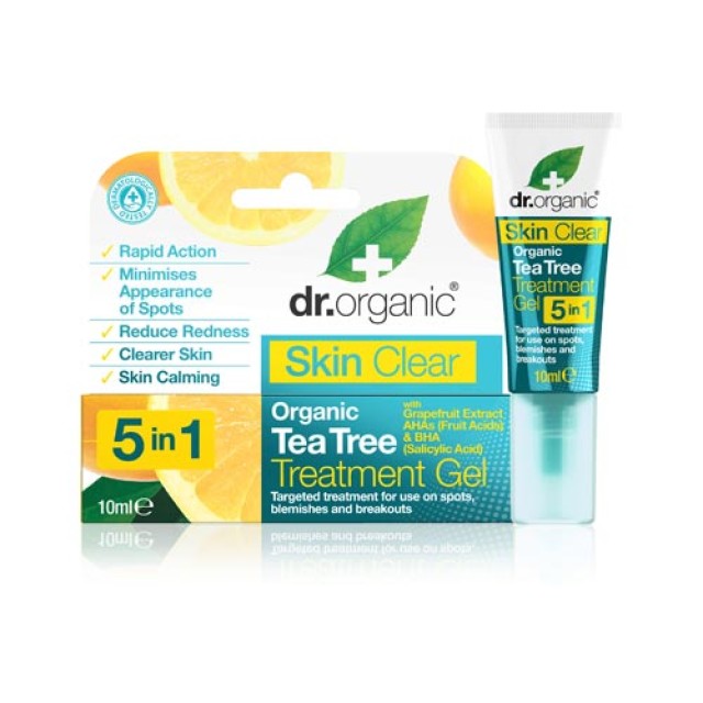 Dr Organic Tea Tree Treatment Gel 5in1 10ml (Δερματοκαλλυντικό Τζελ για την Βελτίωση των Ατελειών του Δέρματος) 