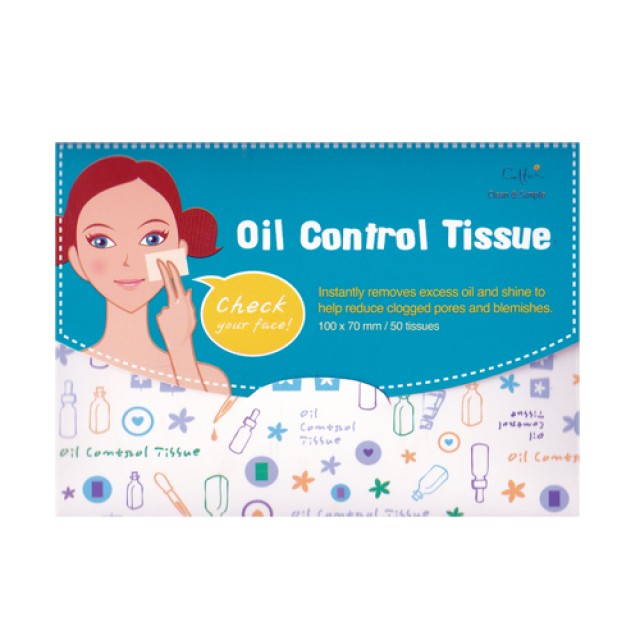 Cettua Oil Control Tissue 50 τεμάχια (Μαντηλάκια που Απορροφούν Άμεσα τη Λιπαρότητα της Επιδερμίδας)