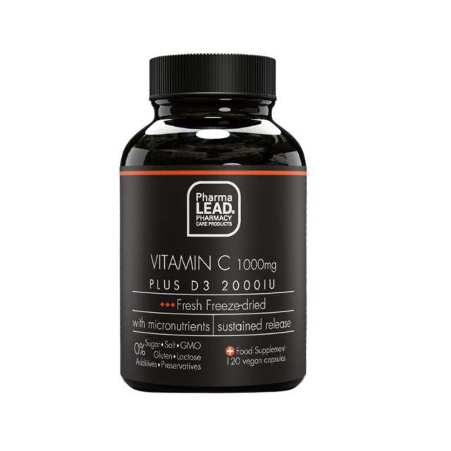 Pharmalead Black Range Vitamin C 1000mg Plus D3 2000IU 120caps (Συμπλήρωμα Διατροφής για την Ενίσχυση του Ανοσοποιητικού Συστήματος, τη Μείωση της Κόπωσης & με Αντιοξειδωτική Δράση)