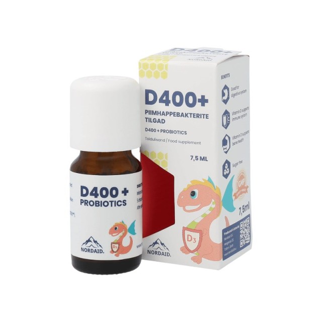 Νordaid D400+ Probiotics Drops 7,5ml (Συμπλήρωμα Διατροφής με Προβιοτικά & Βιταμίνη D3 σε Σταγόνες για Βρέφη & Παιδιά)