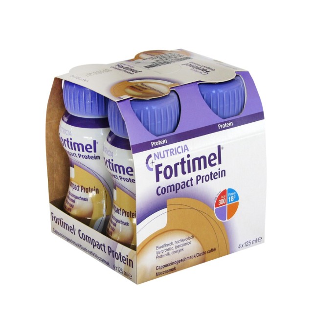 Nutricia Fortimel Compact Protein Moka 4x125ml (Υπερπρωτεϊνικό, Yπερθερμιδικό Πόσιμο Θρεπτικό Σκεύασμα με Γεύση Μόκα)