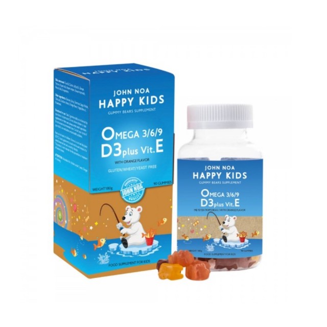 John Noa Happy Kids Omega 3/6/9 D3 Plus Vit E 90ζελεδάκια (Παιδικά Ζελεδάκια με Ωμέγα 3/6/9, Βιταμίν