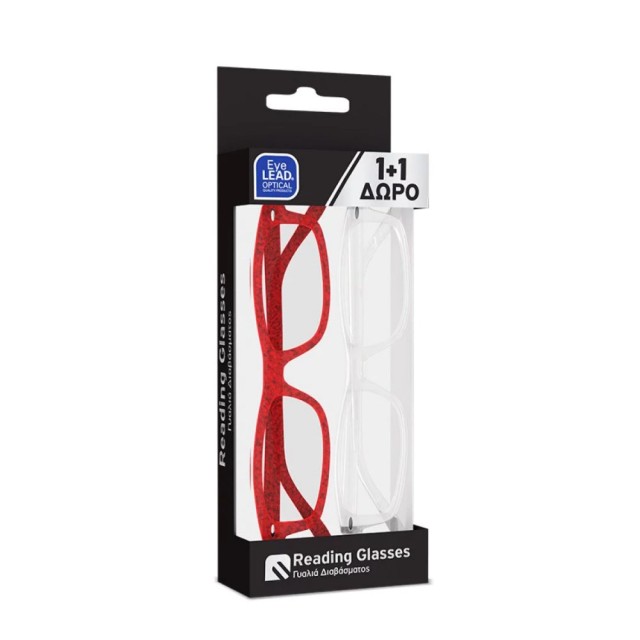 EyeLead Reading Glasses Red/Clear 1+1 GIFT (Grade +2.00)