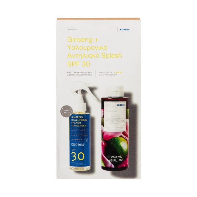 Korres SET Ginseng Hyaluronic Splash Sunscreen SPF30 150ml & Ginger Lime Body Cleanser 250ml (ΣΕΤ με Διφασικό Αντηλιακό Spray για Πρόσωπο & Σώμα & Αφρόλουτρο με Τζίντερ)