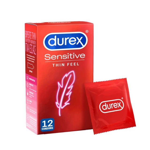 Durex Sensitive Thin Feel 12τεμ (Πολύ Λεπτά Προφυλακτικά για Καλύτερη Αίσθηση - Στενή Εφαρμογή)