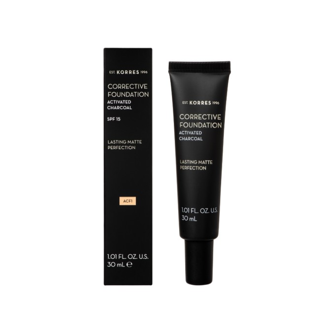 Korres Corrective Foundation Activated Charcoal ACF1 SPF15 30ml (Διορθωτικό Μake-up Υψηλής Κάλυψης & Διάρκειας)