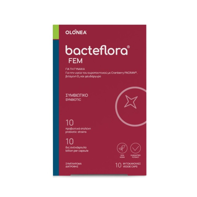 OLONEA Bacteflora FEM 10caps (Συμβιωτικό Συμπλήρωμα Διατροφής για τη Γυναίκα για την Υγεία του Ουροπ