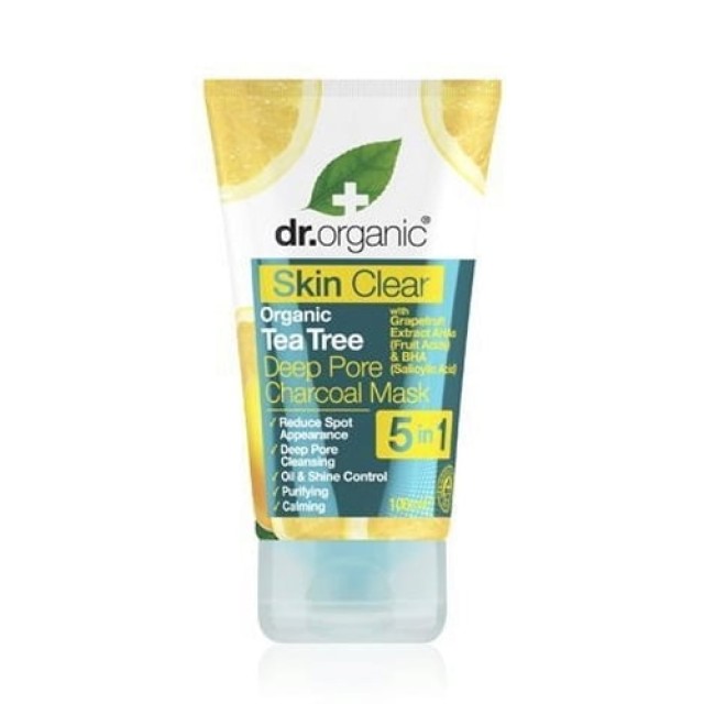 Dr. Organic Tea Tree Skin Deep Pore Charcoal Mask 100ml (Μάσκα Προσώπου για την Αντιμετώπιση των Πόρων & των Στιγμάτων) 