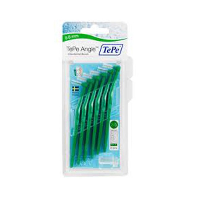 TePe Angle Interdental Brushes 0.80mm 6τεμ (Μεσοδόντια Βουρτσάκια με Κεκλιμένη Κεφαλή Πράσινα 0.80mm