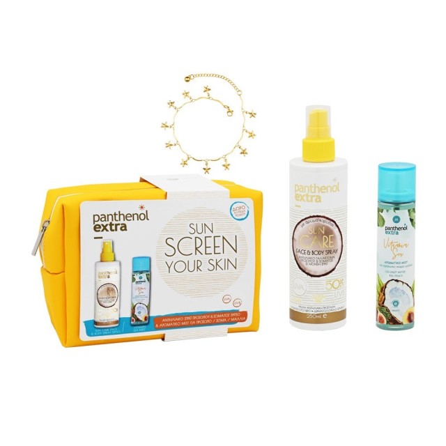 Panthenol Extra SET Sun Care Face & Body Spray SPF50 & Vitamin Sea Mist (ΣΕΤ με Αντηλιακό Σπρέι Προσώπου-Σώματος & Αρωματικό Mist & ΔΩΡΟ Αλυσίδα Ποδιού)
