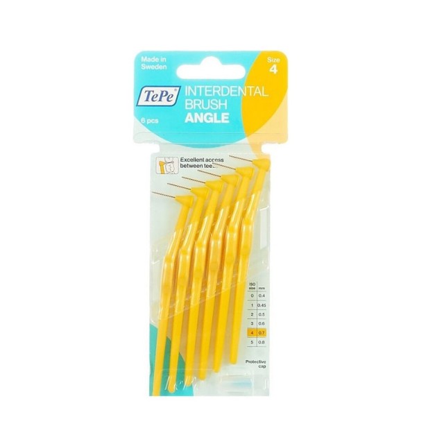 TePe Angle Interdental Brushes 0.70mm 6τεμ (Μεσοδόντια Βουρτσάκια με Κεκλιμένη Κεφαλή Κίτρινα 0.70mm