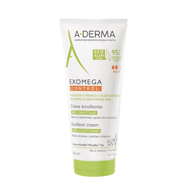 A Derma Exomega Control Emollient Cream 200ml (Μαλακτική Κρέμα Κατά του Κνησμού για Πολύ Ξηρή Επιδερ