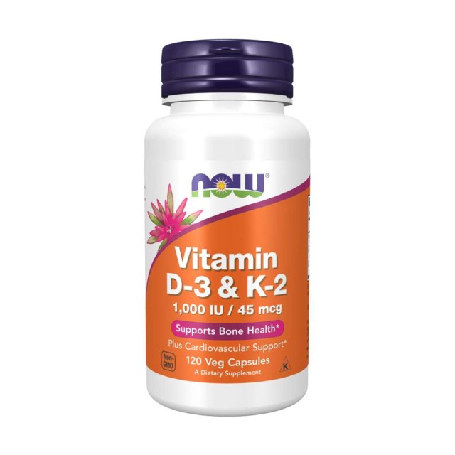 Now Foods Vitamin D3 & K2 120 caps (Συμπλήρωμα Διατροφής για την Καλή Υγεία των Οστών & των Αρθρώσεων)