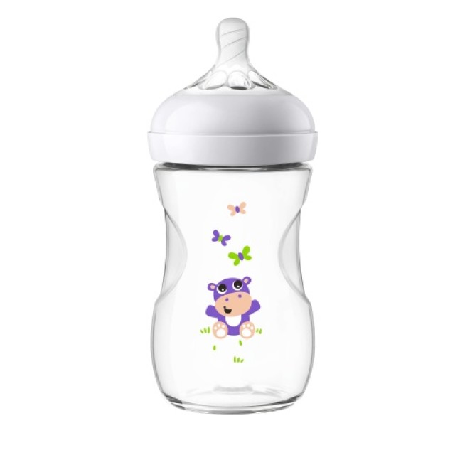 Avent Natural Baby Bottle SCF070/22 260ml (Μπιμπερό με Μαλακή Θηλή - Σχέδιο Ιπποπόταμος) 