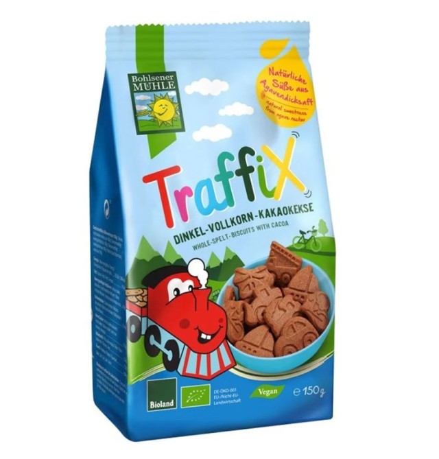 Bohlsener Muhle Traffix Whole Spelt Cocoa Biscuits Cars 125gr (Βιολογικά Μπισκότα με Ντίνκελ & Κακάο)