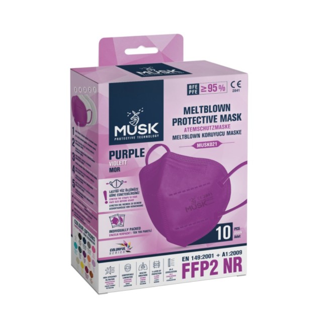 Musk FFP2 NR 5-Layer Filtering Protective Mask 10τεμ (Μάσκες Ενισχυμένης Προστασίας Μωβ)