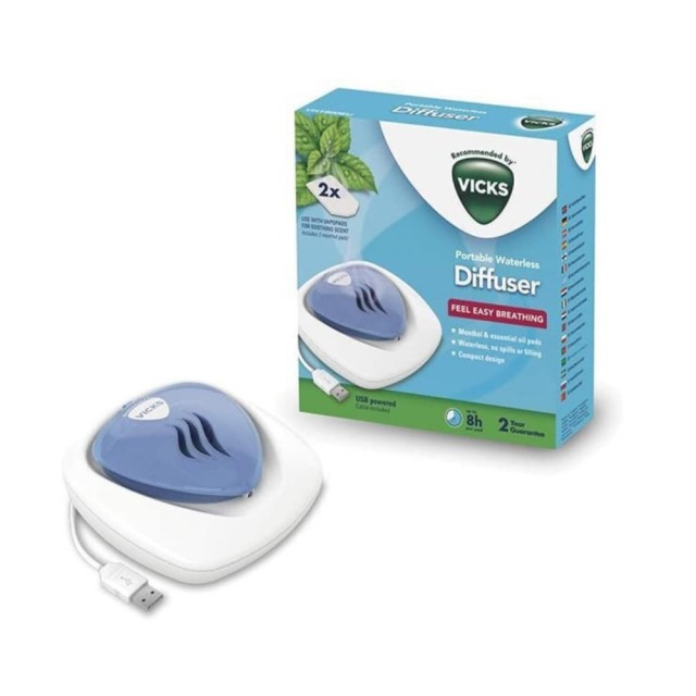 Vicks Portable Waterless Diffuser & 2tabs (Φορητή Συσκευή Διάχυσης Χωρίς Νερό για Ανακούφιση από τη Ρινική Συμφόρηση & 2 ταμπλέτες)