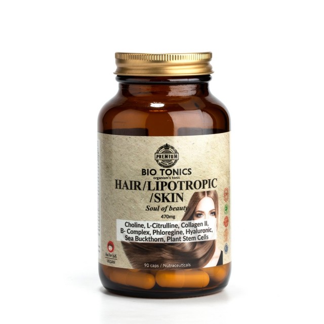 Bio Tonics Hair - Lipotropic - Skin 470mg 90caps (Συμπλήρωμα Διατροφής για Υγιή Μαλλιά & Δέρμα & Διαχείριση του Βάρους)