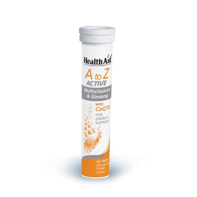 Health Aid A To Z Active Multivitamins Ginseng & Q10 Tutti Fruti 20tabs (Συμπλήρωμα Διατροφής σε Αναβράζουσες Ταμπλέτες για Ενέργεια)