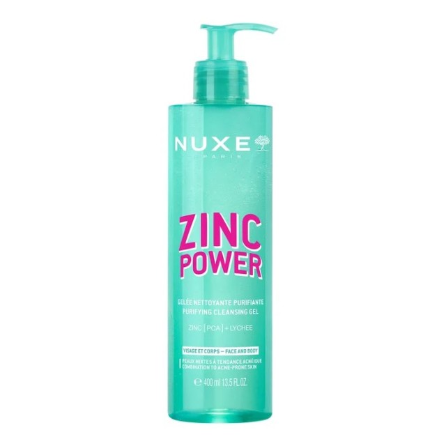 Nuxe Zinc Power Purifying Cleansing Gel 400ml (Τζελ Καθαρισμού για Μικτές/Λιπαρές Επιδερμίδες με Τάση Ακμής)