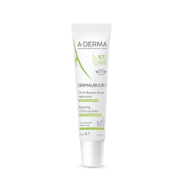 A Derma Dermalibour+ Repairing Cica-Lip Balm 15ml (Βάλσαμο Χειλιών για Σκασμένα, Ξηρά Χείλη)