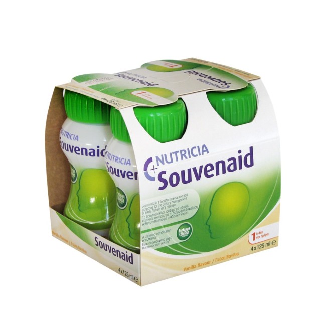 Nutricia Souvenaid Vanilla 4x125gr (Ισοθερμιδικό, Πόσιμο Θρεπτικό Σκεύασμα για Βελτίωση της Μνήμης στο Αρχικό Στάδιο της Νόσου Alzheimer)