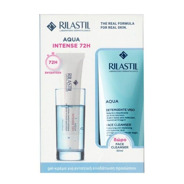Rilastil SET Aqua Intense 72H Gel Cream Intensive Moustirizer 40ml & ΔΩΡΟ Aqua Face Cleanser 50ml (ΣΕΤ με Ενυδατική Κρέμα - Τζελ & ΔΩΡΟ Καθαριστικό Προσώπου Καθημερινής Χρήσης)