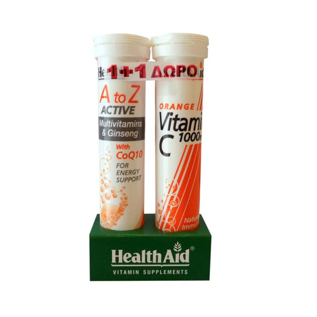 Health Aid A To Z Active Multivitamins Ginseng & Q10 Tutti Fruti 20tabs ΔΩΡΟ Vitamin C Orange 1000mg 20tabs