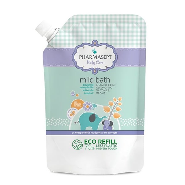 Pharmasept Baby Care Mild Bath Refill 900ml (Απαλό Βρεφικό Αφρόλουτρο για Σώμα & Μαλλιά - Ανταλλακτική Συσκευασία)