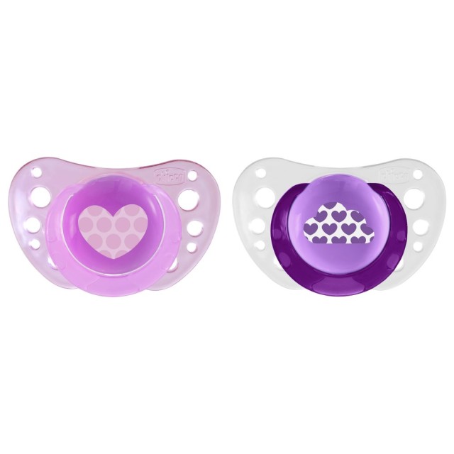 Chicco Physio Air Silicone Soother Pink 75032-11 6-16m+ (Πιπίλα με Κρίκο Σιλικόνης Ροζ 6-16m+ 2 τεμ)