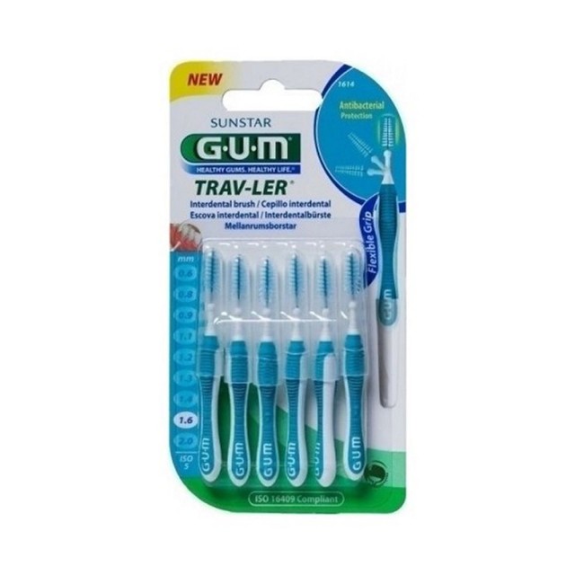 Gum Trav-ler Interdental Brush Μεσοδόντιο Βουρτσάκι Γαλάζια 1,6mm 6 τεμ (1614)