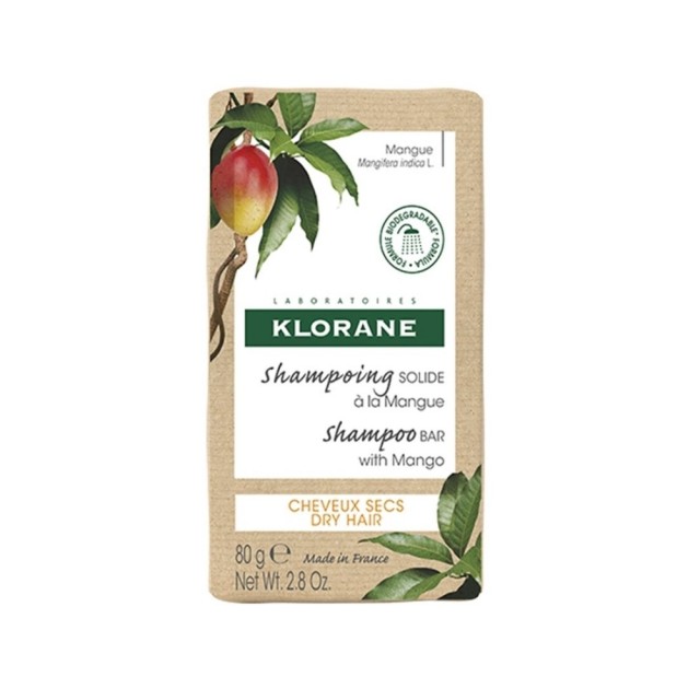 Klorane Mango Shampoo Bar 80gr (Στέρεο Σαμπουάν με Μάνγκο για Ξηρά Μαλλιά)