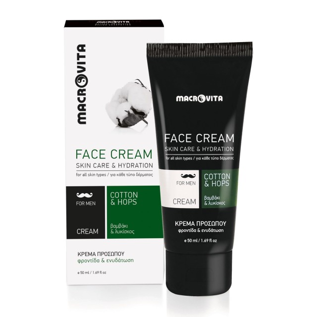 Macrovita Face Cream Cotton & Hops for Men 50ml (Ανδρική Κρέμα Προσώπου με Βαμβάκι & Λυκίσκο)