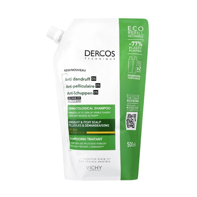 Vichy Dercos Anti-Dandruff Dry Hair Shampoo Refill 500ml (Σαμπουάν Κατά της Ξηρής Πιτυρίδας - Ανταλλακτική Συσκευασία)